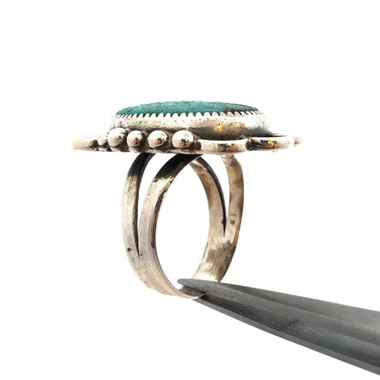 Vintage 925 Sterling Silver Oval Turquoise Concho Statement Ring