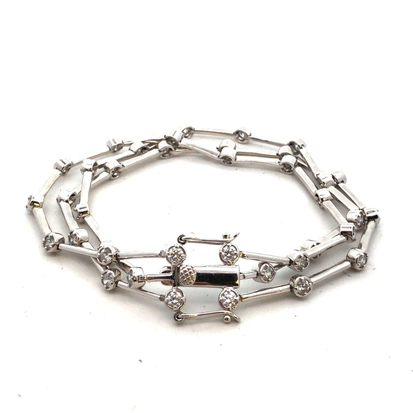 Designer FAS 925 Sterling Silver CZ Station Three Strand Bar Link Bracelet