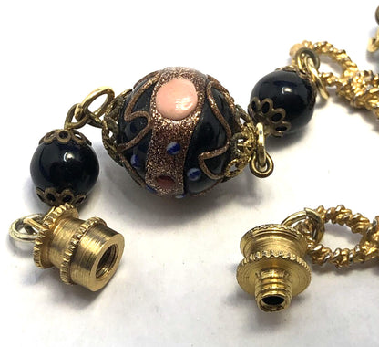 Vintage Murano Venetian Copper Cobalt Glass Bead Gold-Tone Statement Necklace