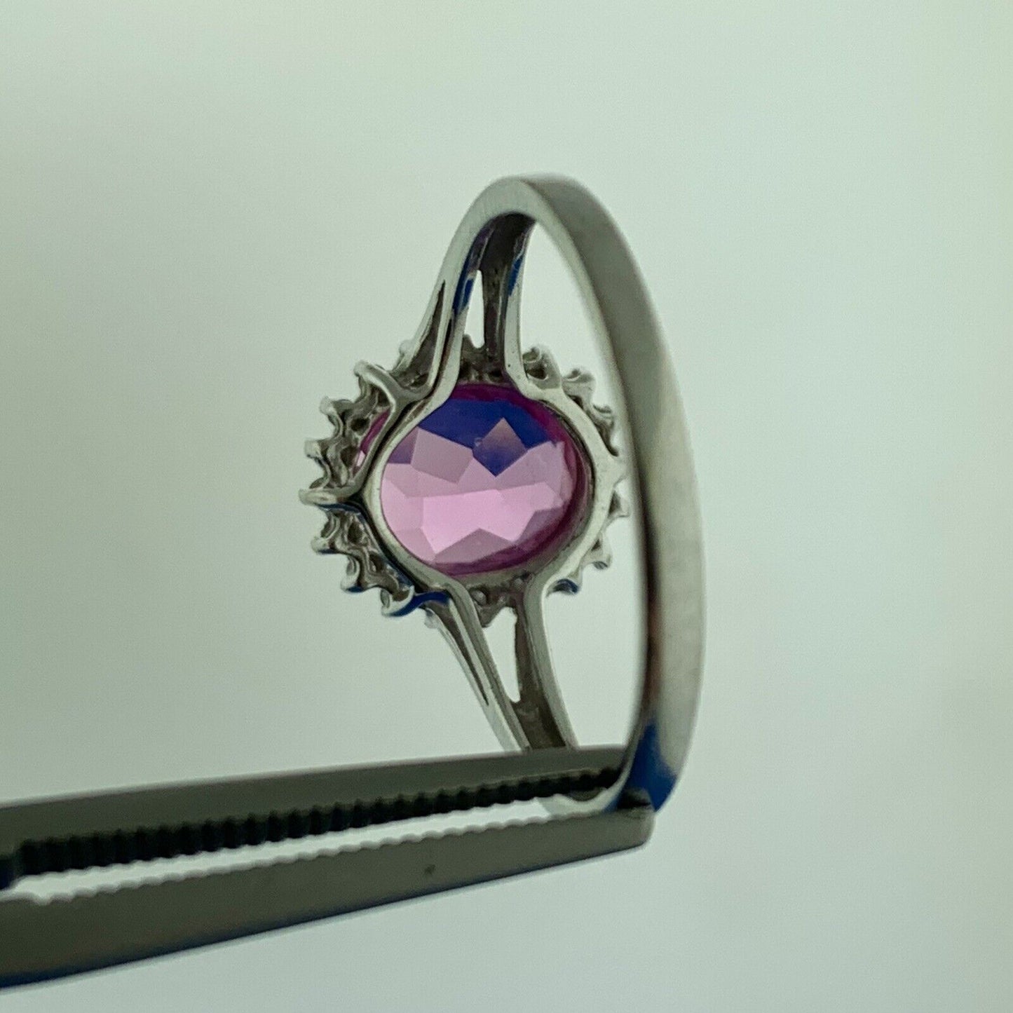 Designer 14K White Gold Oval Pink Sapphire Diamond Halo Custom Engagement Ring