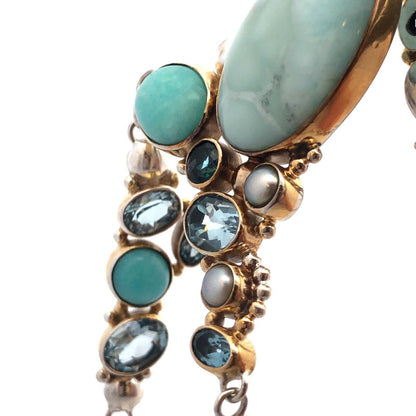 Designer Doug Paulus 925 Sterling Silver Blue Larimar Aquamarine Pearl  Necklace