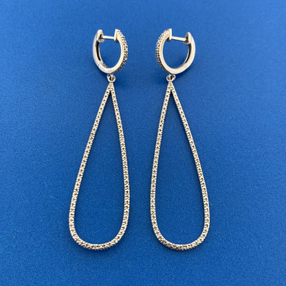 Designer 925 Sterling Silver Diamond Accented Elongated Hoop Earrings