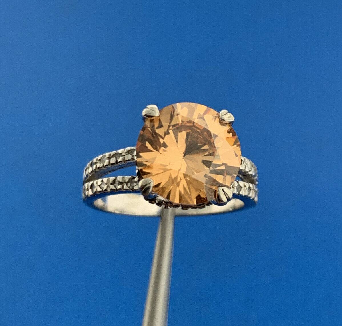 Estate Sterling Silver Orange White Cubic Zirconia CZ Statement Cocktail Ring