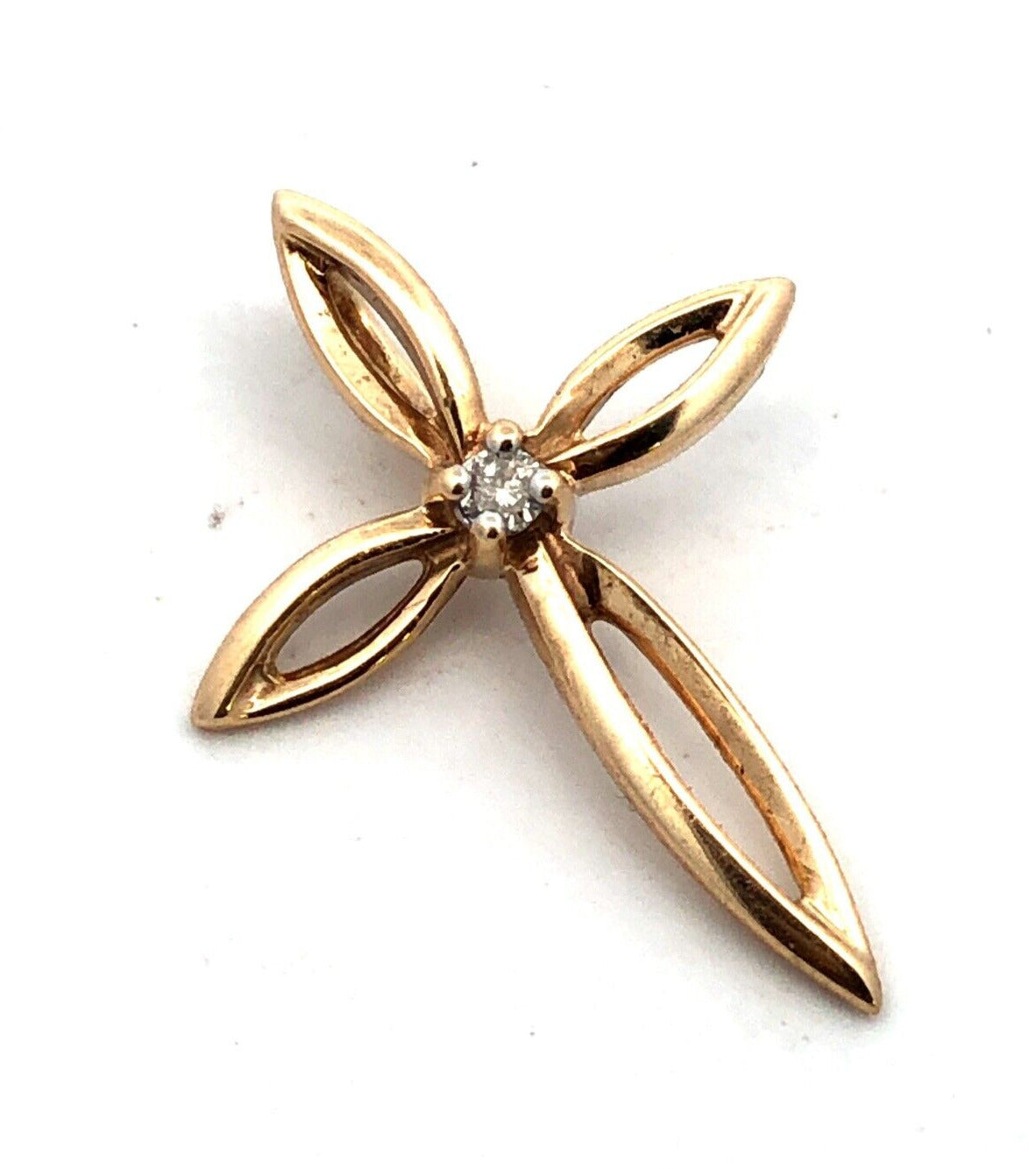 Designer P 10K Yellow Gold Round Diamond Solitaire Infinity Cross Pendant