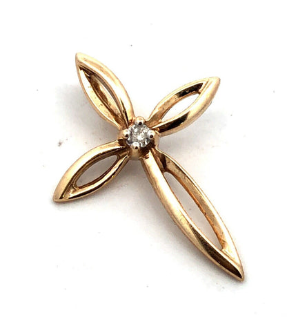 Designer P 10K Yellow Gold Round Diamond Solitaire Infinity Cross Pendant