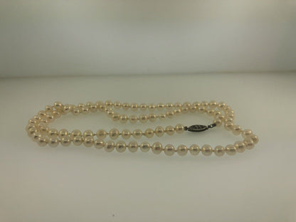 Vintage Sterling Silver 925 Pearl Hand Knotted Filigree Clasp Bridal Necklace