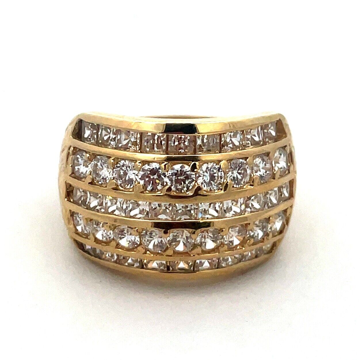 Designer 14K Yellow Gold Cubic Zirconia CZ Five Row Statement Band Ring