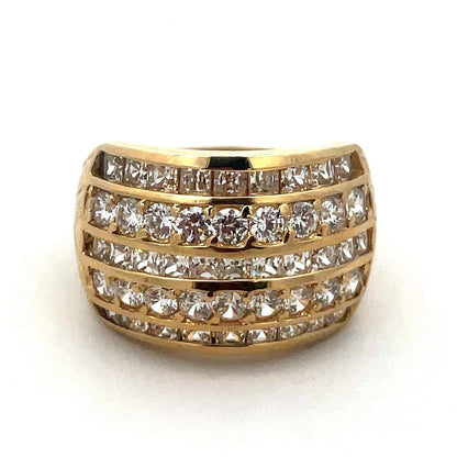 Designer 14K Yellow Gold Cubic Zirconia CZ Five Row Statement Band Ring