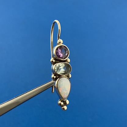 Designer 925 Sterling Silver Aquamarine Amethyst Opal Drop Dangle Slide Earrings