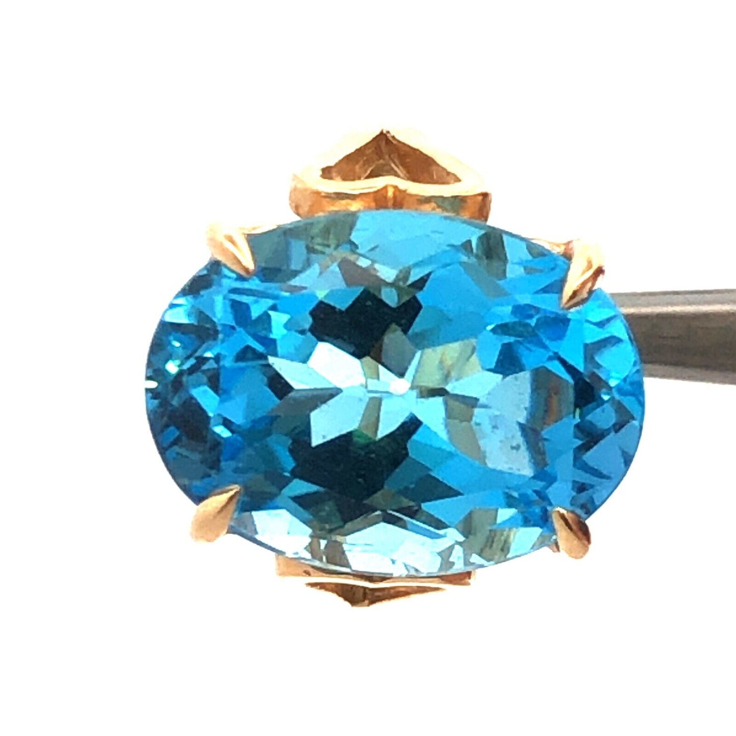 Designer 14K Yellow Gold Oval London Blue Topaz Statement Cocktail Ring