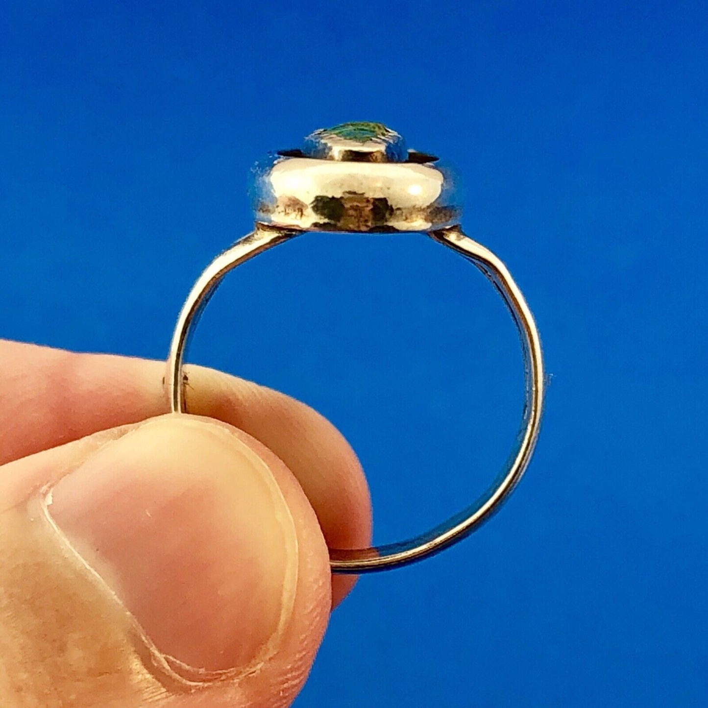 Signed Native American 925 Sterling Silver Turquoise Statement Finger Ring