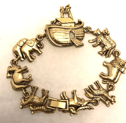 Designer Gold Tone Noah's Ark 2x2 Animals Religious Tennis Bracelet
