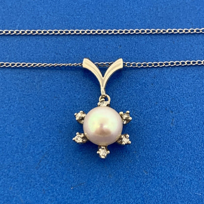 Designer 14K White Gold Pearl Diamond Accented Starburst Snowflake Necklace