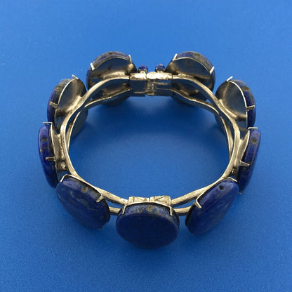 Siman Tu Silver Tone Lapis Lazuli Cabochon Statement Hinged Cuff Bracelet