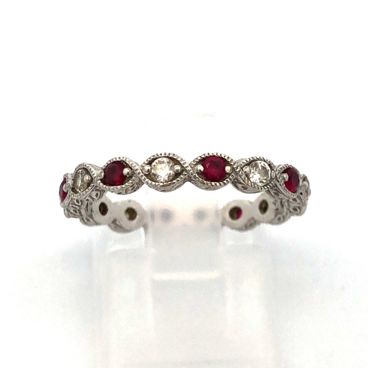 Designer 925 Silver Red White Cubic Zirconia Anniversary Stackable Eternity Band