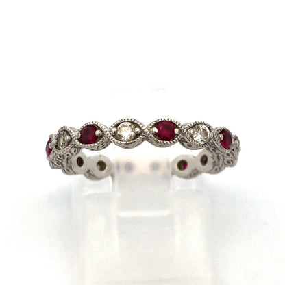 Designer 925 Silver Red White Cubic Zirconia Anniversary Stackable Eternity Band