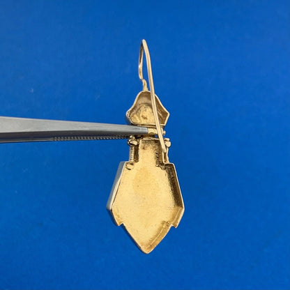 Estate 14K Yellow Gold Scroll And Heart Statement Door Knocker Dangle Earrings