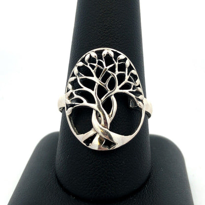 925 Sterling Silver Vintage Tree of Life Nature Modernist Oval Statement Ring