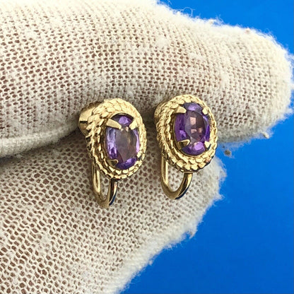 Mid Century 14K Gold Filled Amethyst February Anniversary Screw Back Earrings