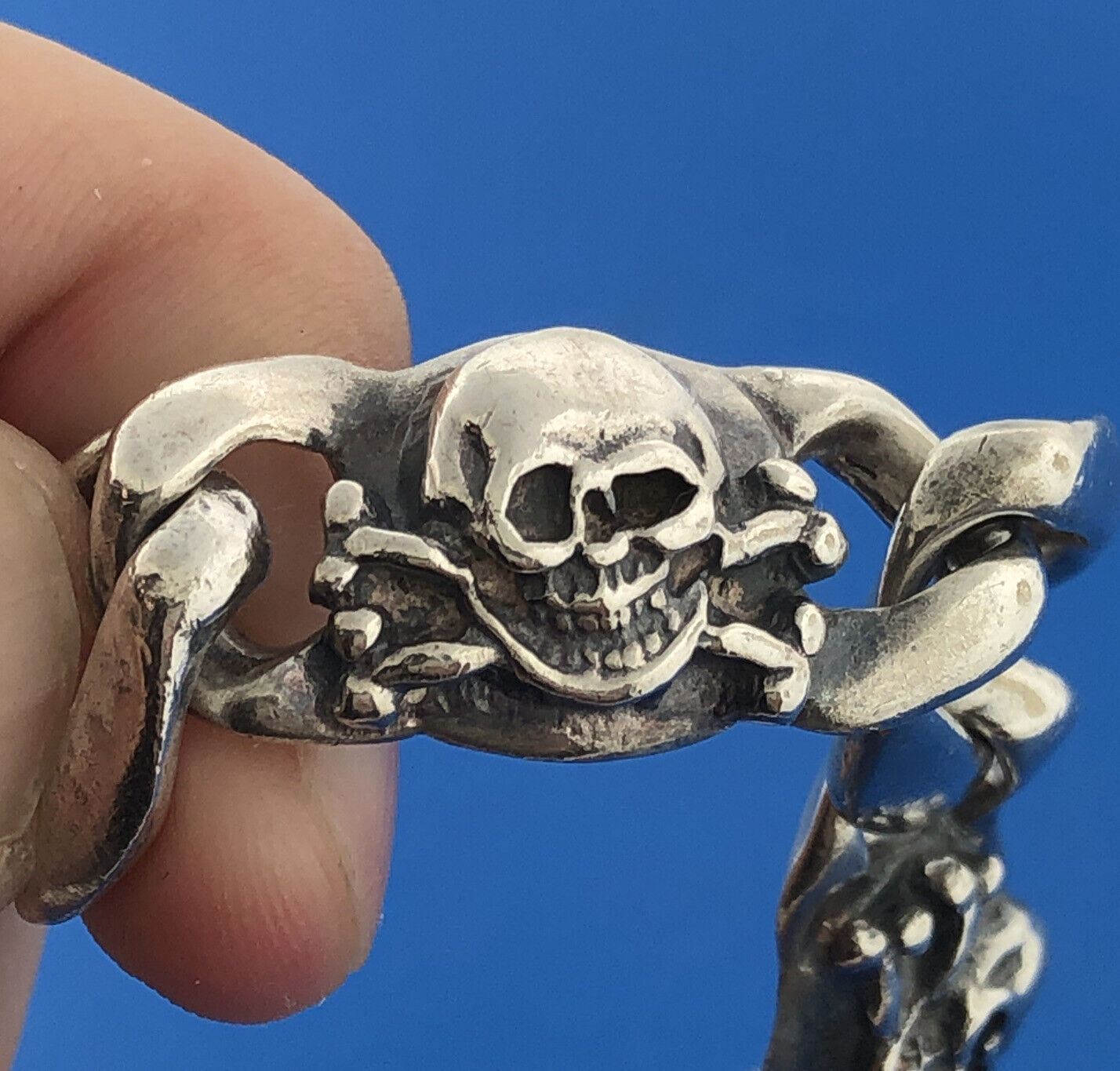 Unisex Sterling Silver 925 Skull Crossbones Biker Statement Bracelet S175