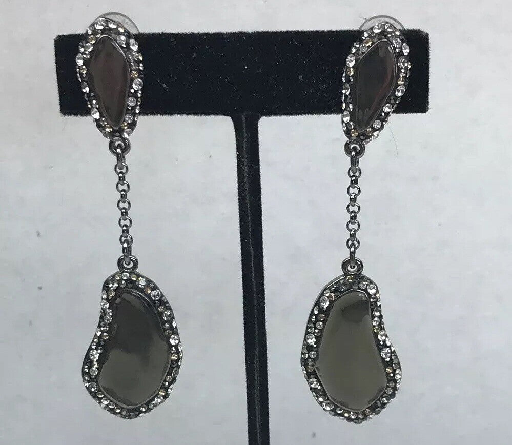 Vintage Swarovski Obsidian Crystal Modernist Free Form Clip Earrings Box