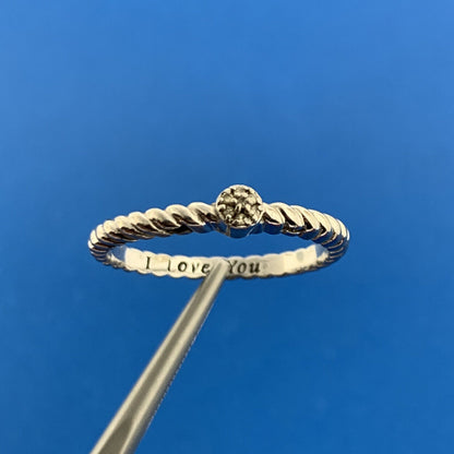 925 Sterling Silver Diamond Flower Ribbed Band Stackable Ring