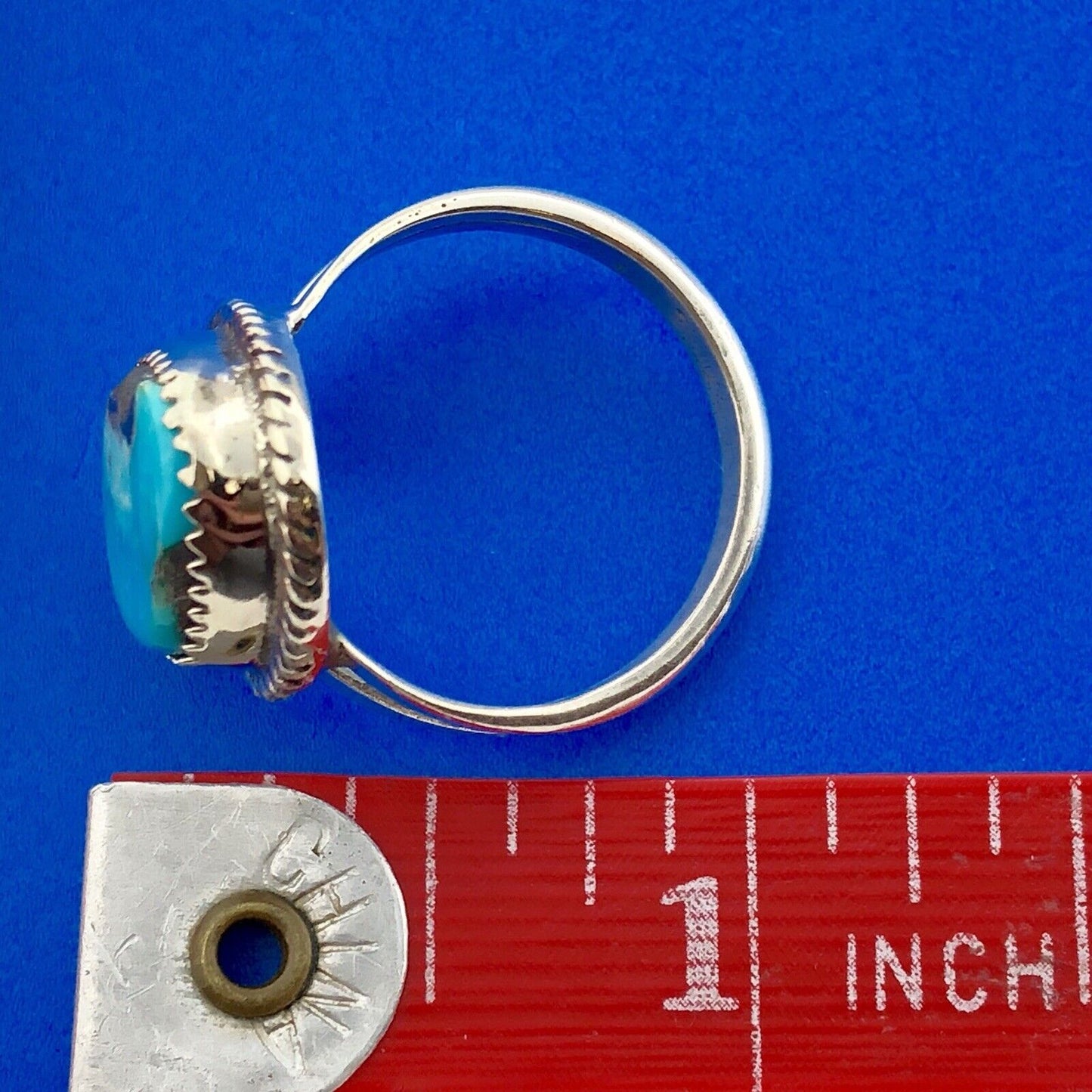 Navajo Artisan Grace Smith 925 Sterling Silver Polished Turquoise Chunk Ring