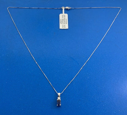Designer 14K White Gold Oval Sapphire Round Diamond Petite Pendant Necklace