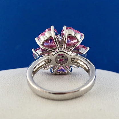 Nolan Miller Sterling Silver Faux Pink Sapphire & Amethyst Flower Designer Ring
