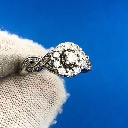 14K White Gold Natural Diamond Solitaire Halo Accent Engagement Anniversary Ring