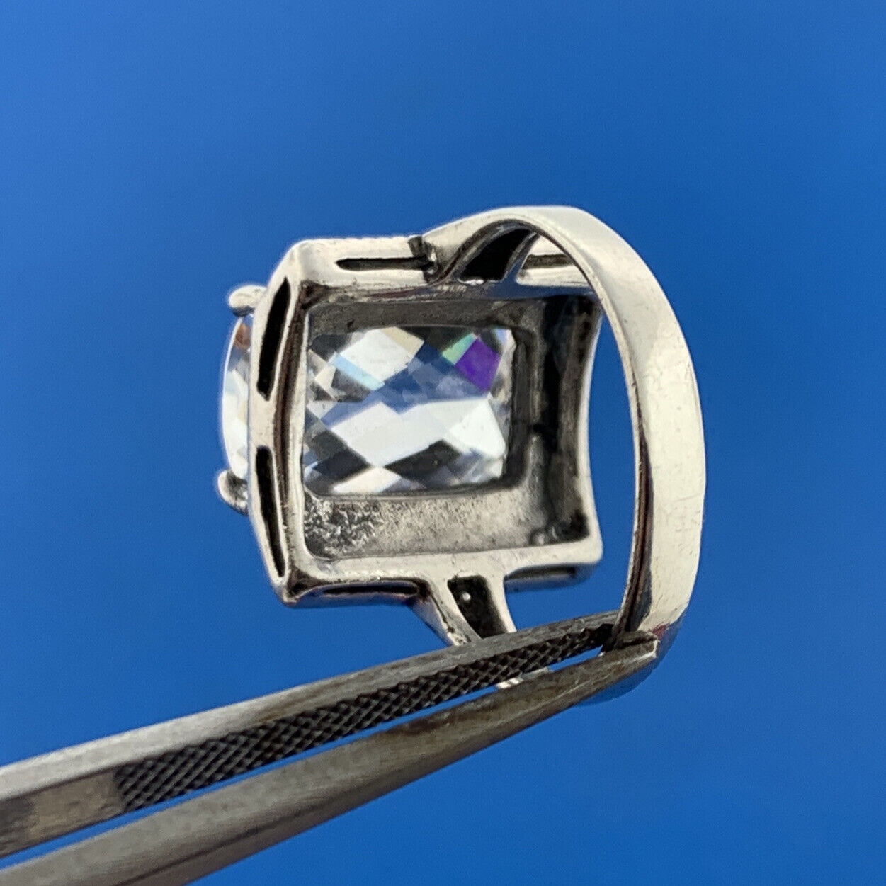 Designer 925 Sterling Silver Rectangle Cubic Zirconia Marcasite Statement Ring