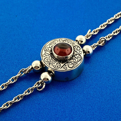 Designer Shavarsh K 925 Sterling Silver Garnet Gothic Scroll Slide Bracelet