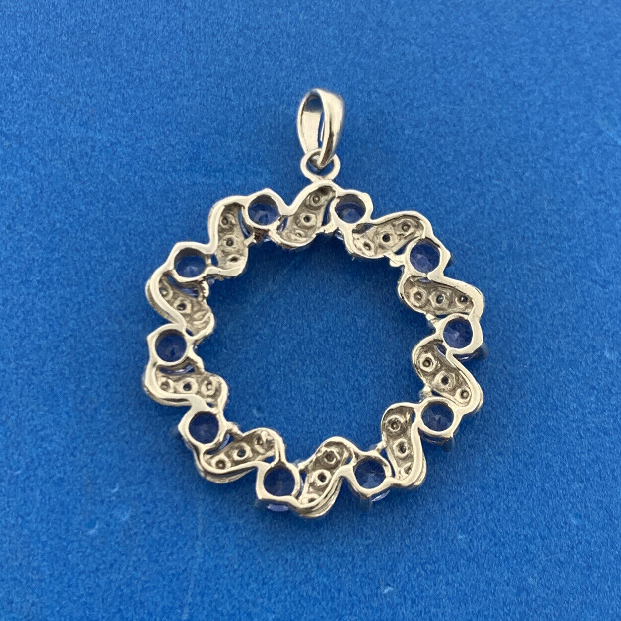 Designer Mexico 14K White Gold Tanzanite Diamond Accented Wreath Pendant