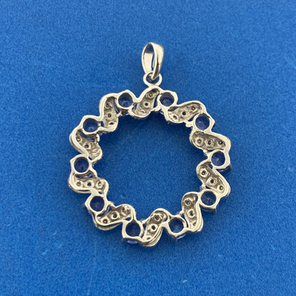 Designer Mexico 14K White Gold Tanzanite Diamond Accented Wreath Pendant