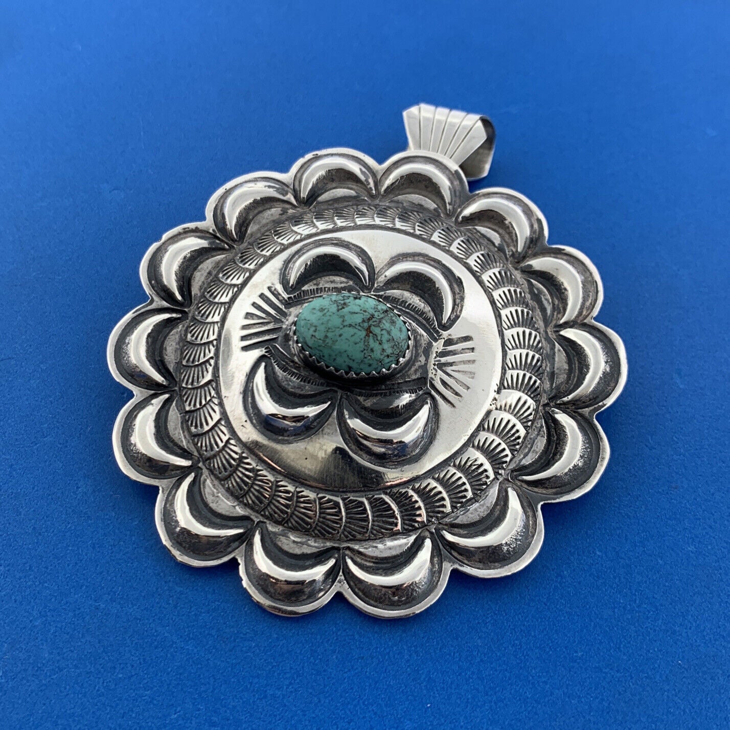 Designer AJB Sterling Silver 925 Cabochon Turquoise Sunflower Dangle Pendant