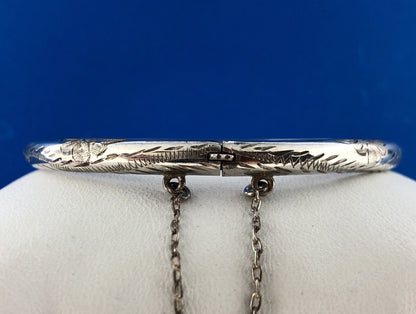 Vintage Sterling Silver 925 Floral Scroll Engraved Bangle Bracelet
