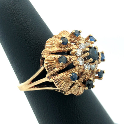 Retro 14K Yellow Gold Sapphire Diamond September Anniversary Princess Harem Ring