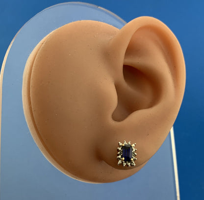 OHM 10K Yellow Gold Sapphire Diamond September Anniversary Stud Earrings