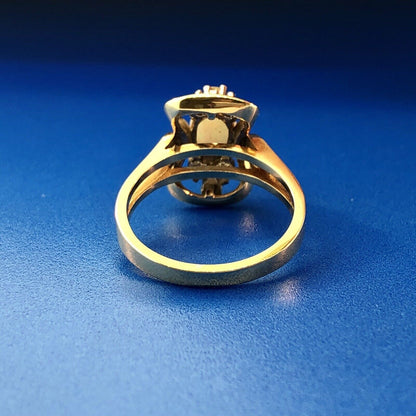 Retro 14K Yellow Gold Diamond Sapphire Opal Modernist Free Form Cocktail Ring