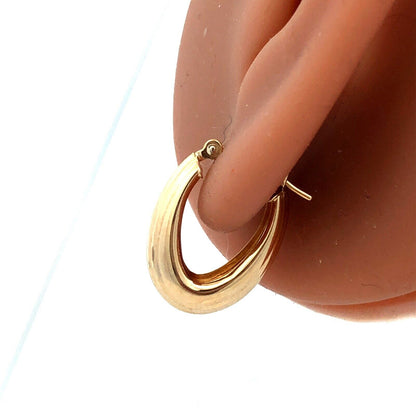 Designer JCM 14K Yellow Gold Textured Puffy Oval Huggie Hoop Earrings