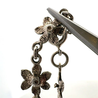 Estate 925 Sterling Silver Flower Floral Station Tennis Bracelet