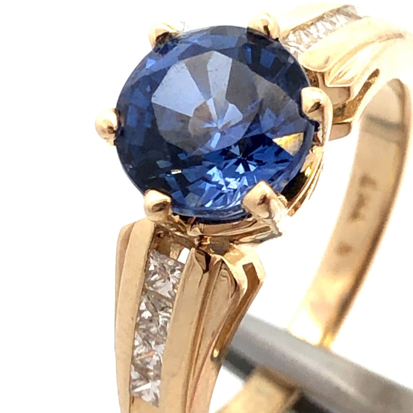 Designer 14K Yellow Gold Round Blue Tanzanite Solitaire Diamond Anniversary Ring