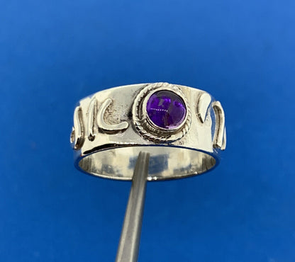 Designer Sterling Silver 925 Amethyst Cabochon February Band Cocktail Ring