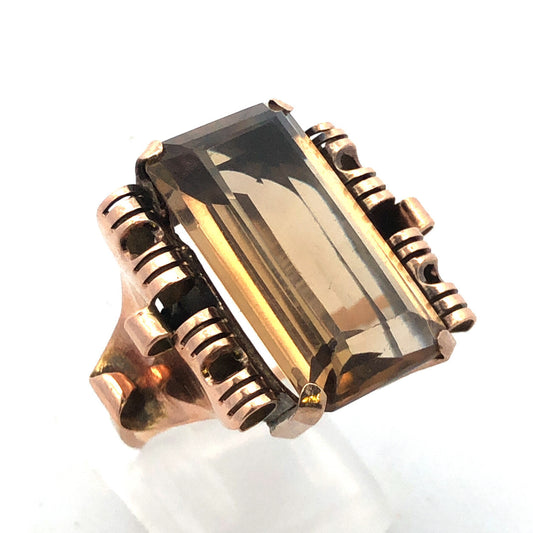 Gorgeous 14k Yellow Gold Honey Topaz Mid Century Cocktail Finger Ring Size 6.75