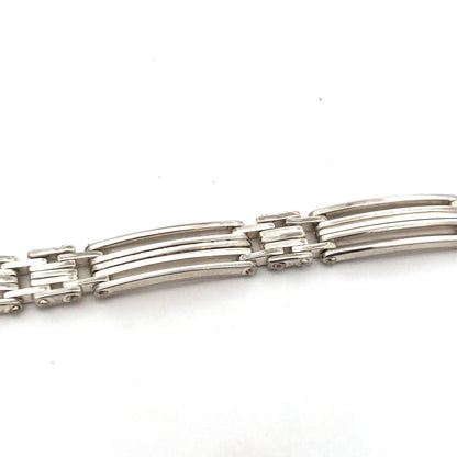 925 Sterling Silver Estate Italy Texture Panel Layering Chain Bracelet