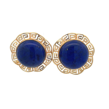 14K Yellow Gold Lapis Lazuli Cabochon Statement Omega Back Earrings