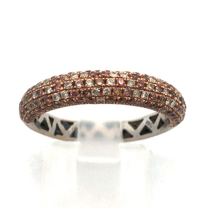 14K White Gold White Champagne Diamond Anniversary Wedding Bridal Band Ring