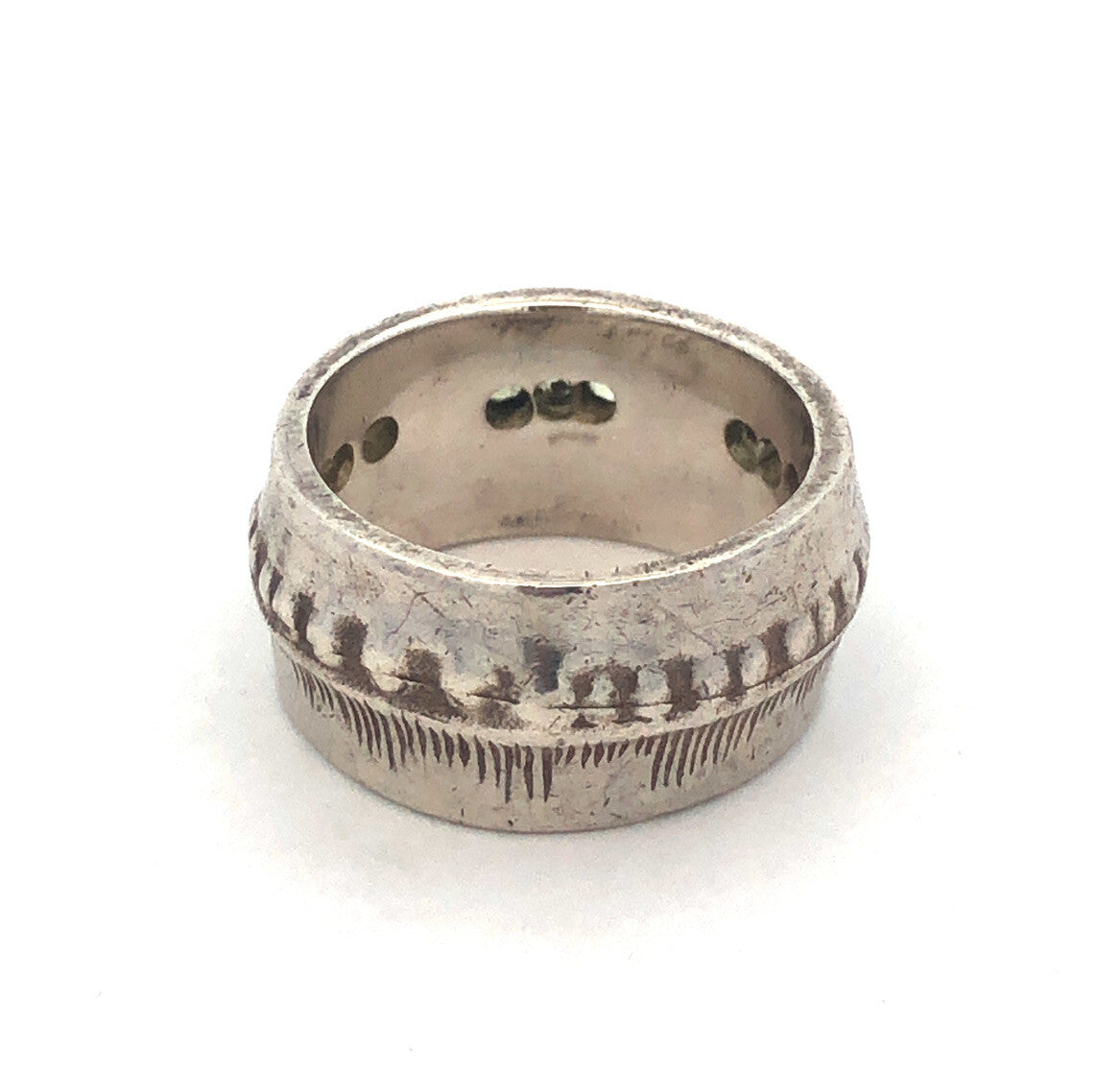 Mignon Faget Sterling Silver Cubic Zirconia Scarred Node Wide Cigar Band Ring
