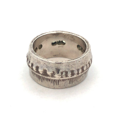 Mignon Faget Sterling Silver Cubic Zirconia Scarred Node Wide Cigar Band Ring