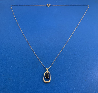 Designer 14K Yellow Gold Oval Garnet Diamond Accented Pendant Necklace